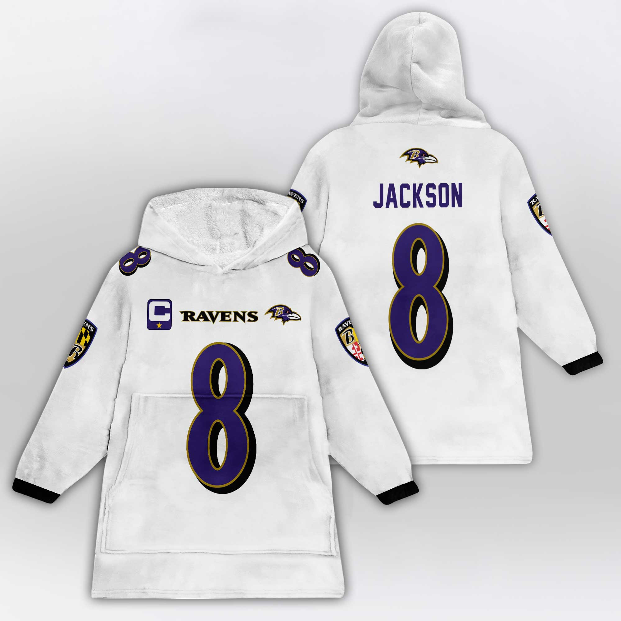 Adult Captain 8 Baltimore Football Unisex Blanket Hoodie