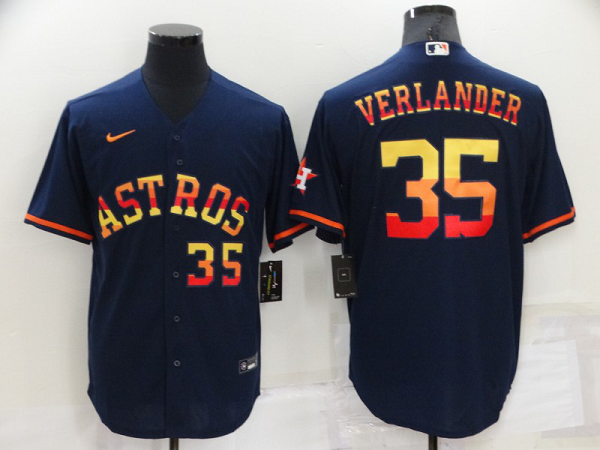 Men's Houston Astros #35 Justin Verlander Navy Blue Rainbow Stitched MLB Cool Base  Jersey