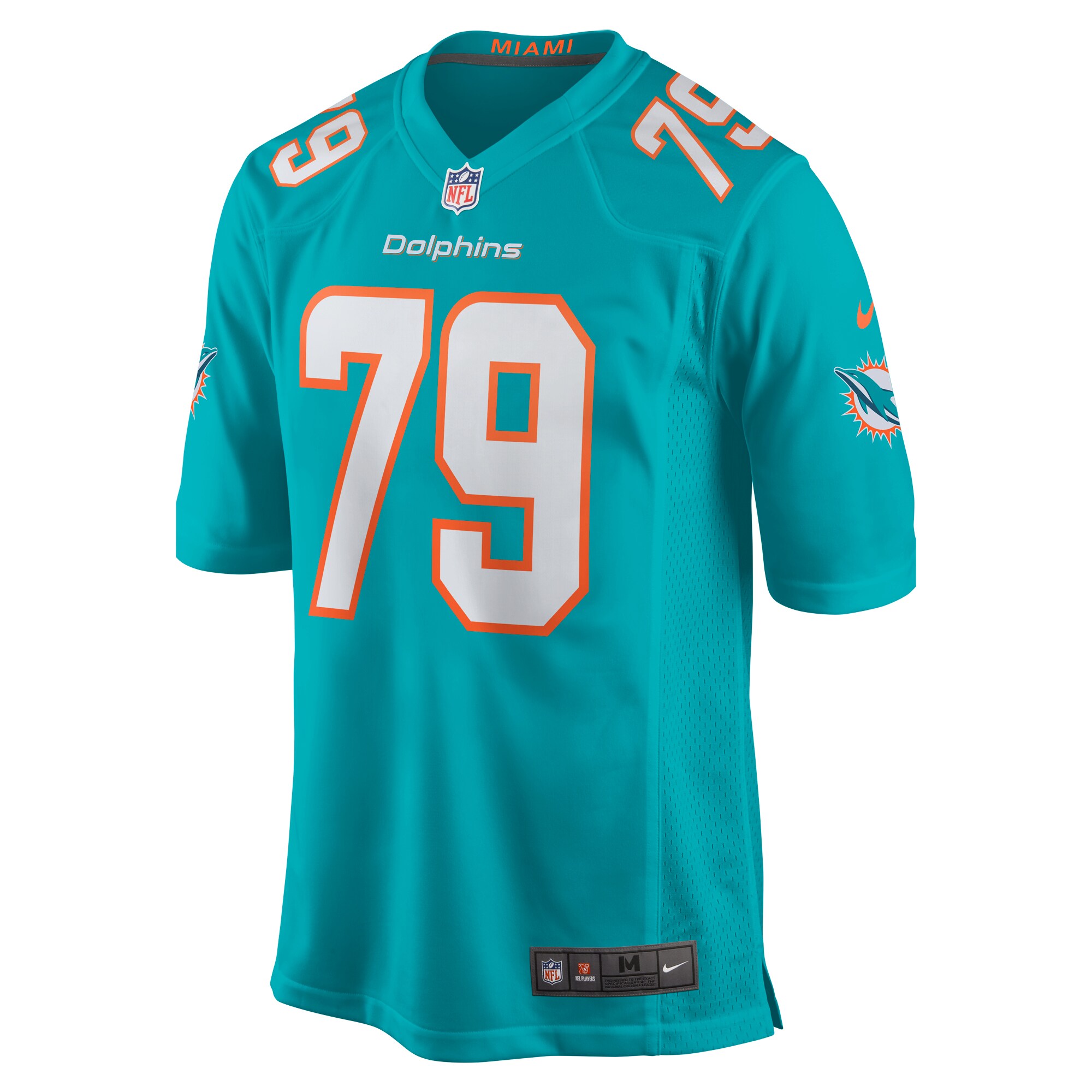 Eric Fisher Miami Dolphins Home Game Player Jersey - Aqua