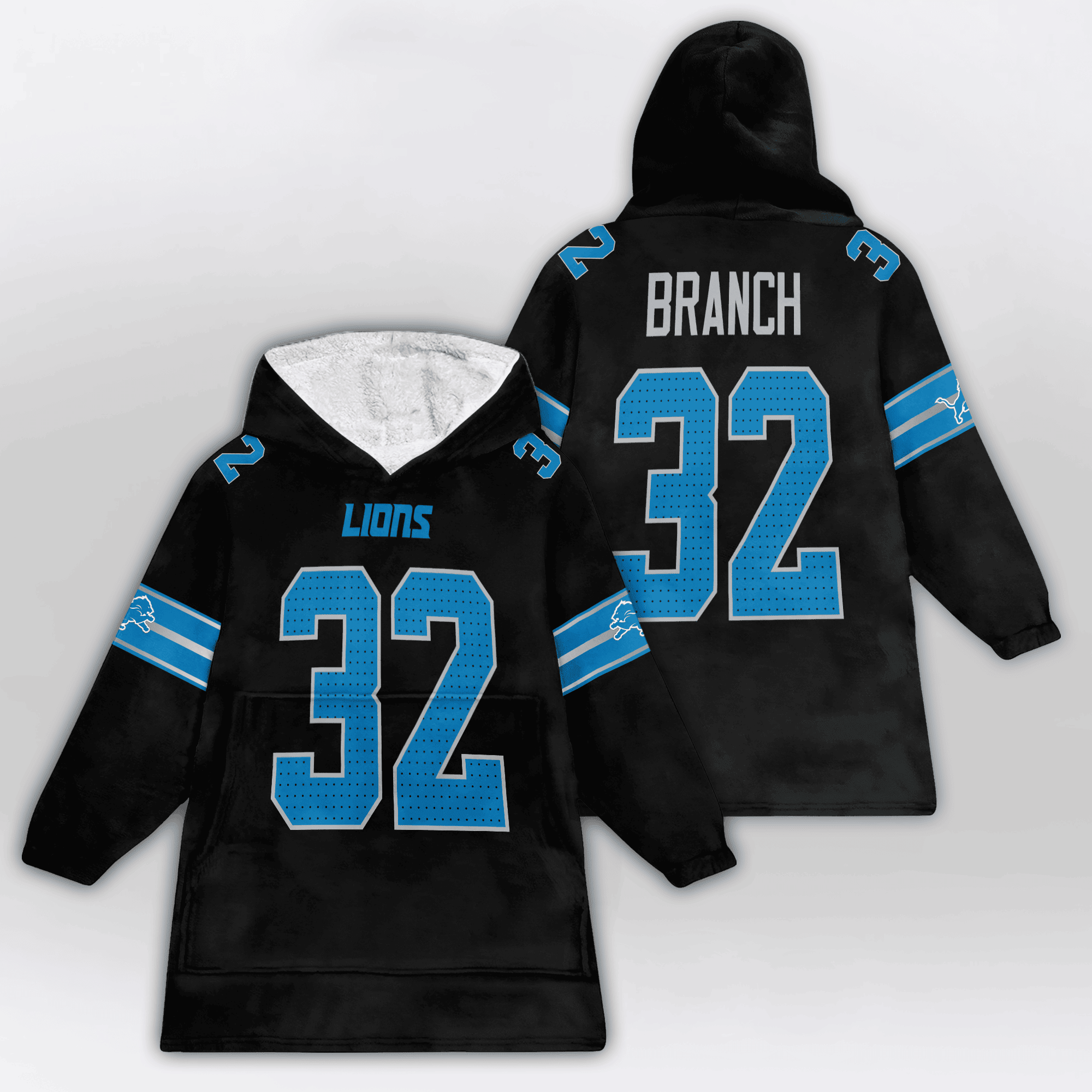 Adult 32 Detroit Football Unisex Blanket Hoodie