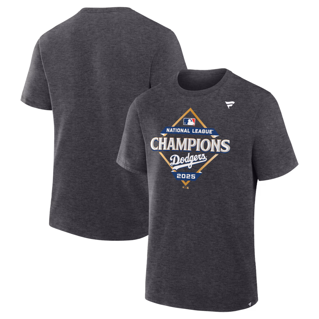 Los Angeles Dodgers Fanatics 2025 National League Champions Locker Room T-Shirt - Heather Charcoal