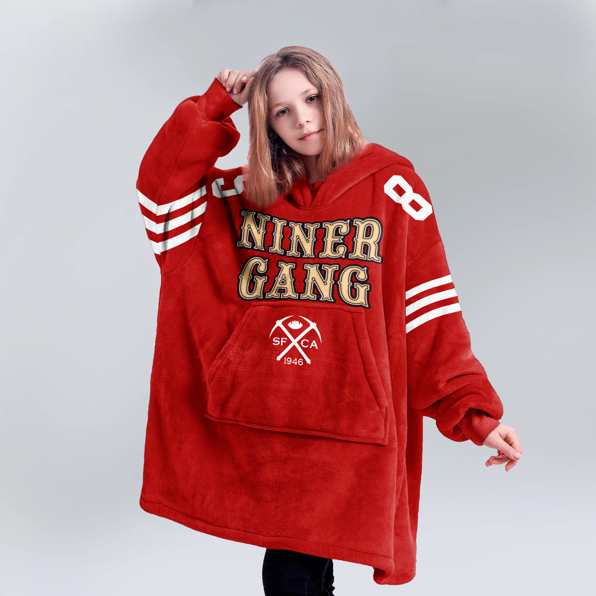 Adult San Francisco 49ers No 85 Football Unisex Blanket Hoodie
