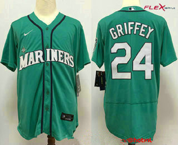 Men's Seattle Mariners #24 Ken Griffey Jr. Teal Green Stitched MLB Flex Base  Jersey