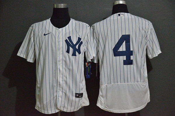 Men's New York Yankees #4 Lou Gehrig White Home No Name Stitched MLB Flex Base  Jersey