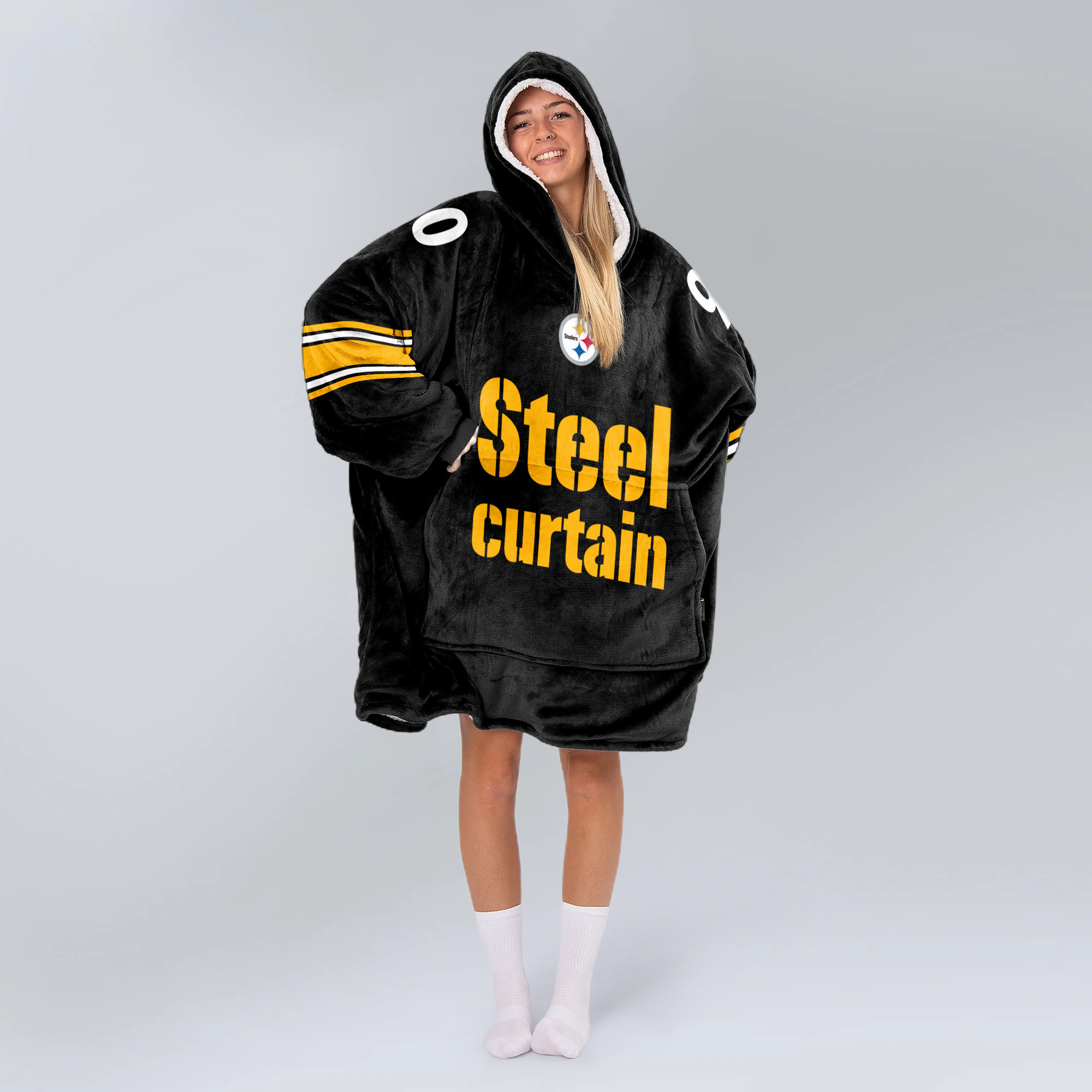 Adult Steel Curtain 90 Pittsburgh Football Unisex Blanket Hoodie