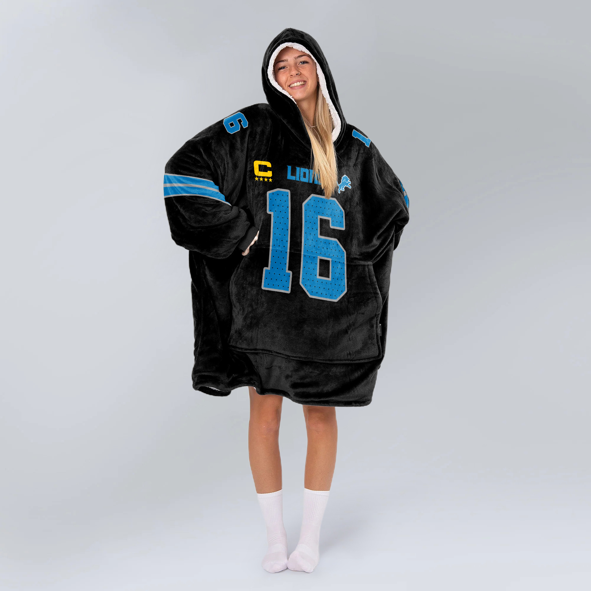 Adult J G 16 Detroit Lions Football Unisex Blanket Hoodie