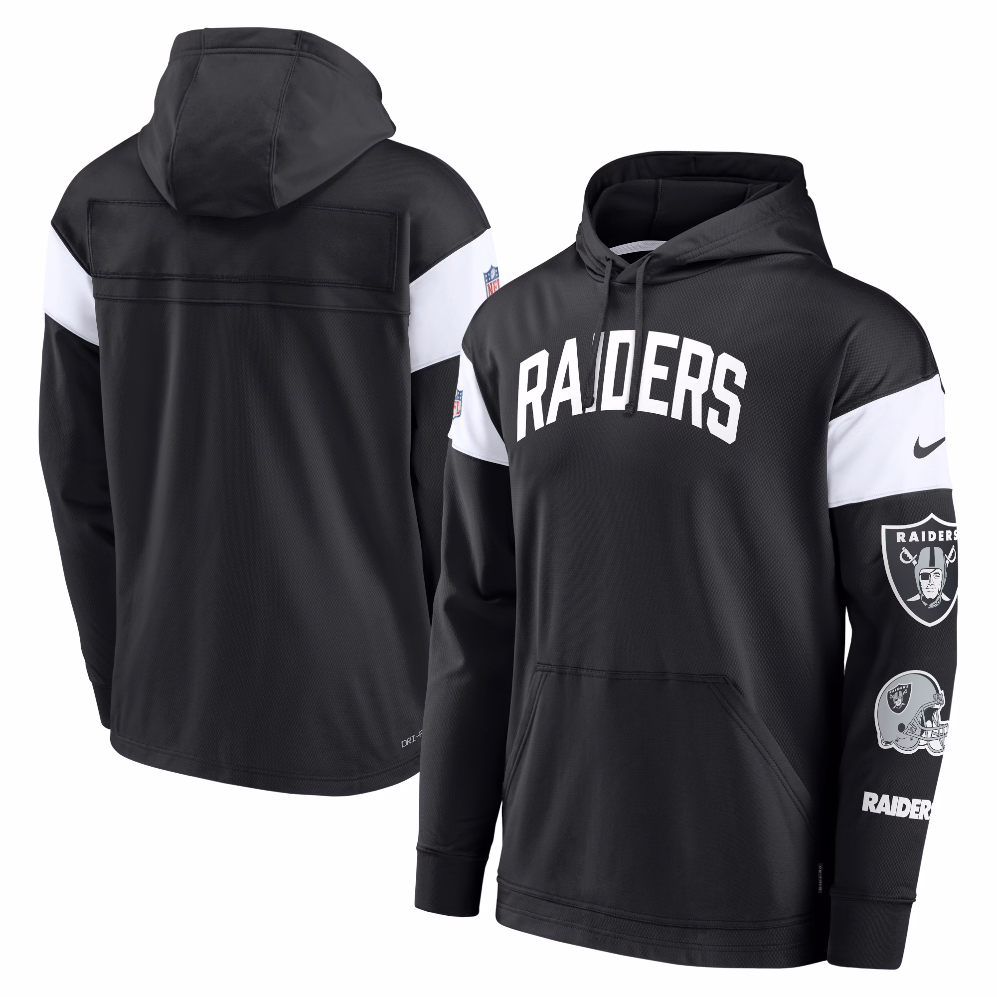 Las Vegas Raiders Sideline Athletic Arch Jersey Performance Pullover Hoodie - Black/White