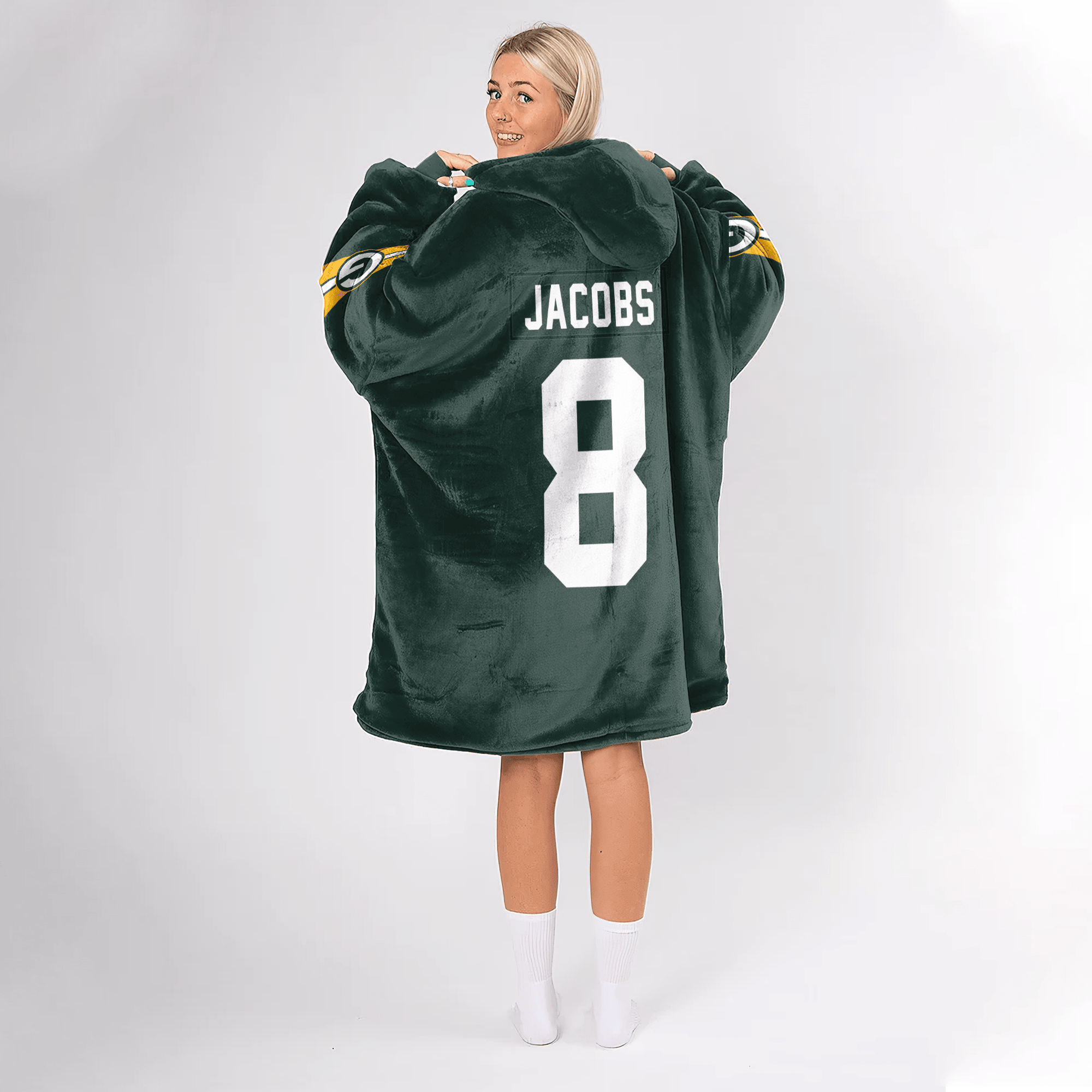 Adult J.J 8 Captain Green Bay Football Unisex Blanket Hoodie
