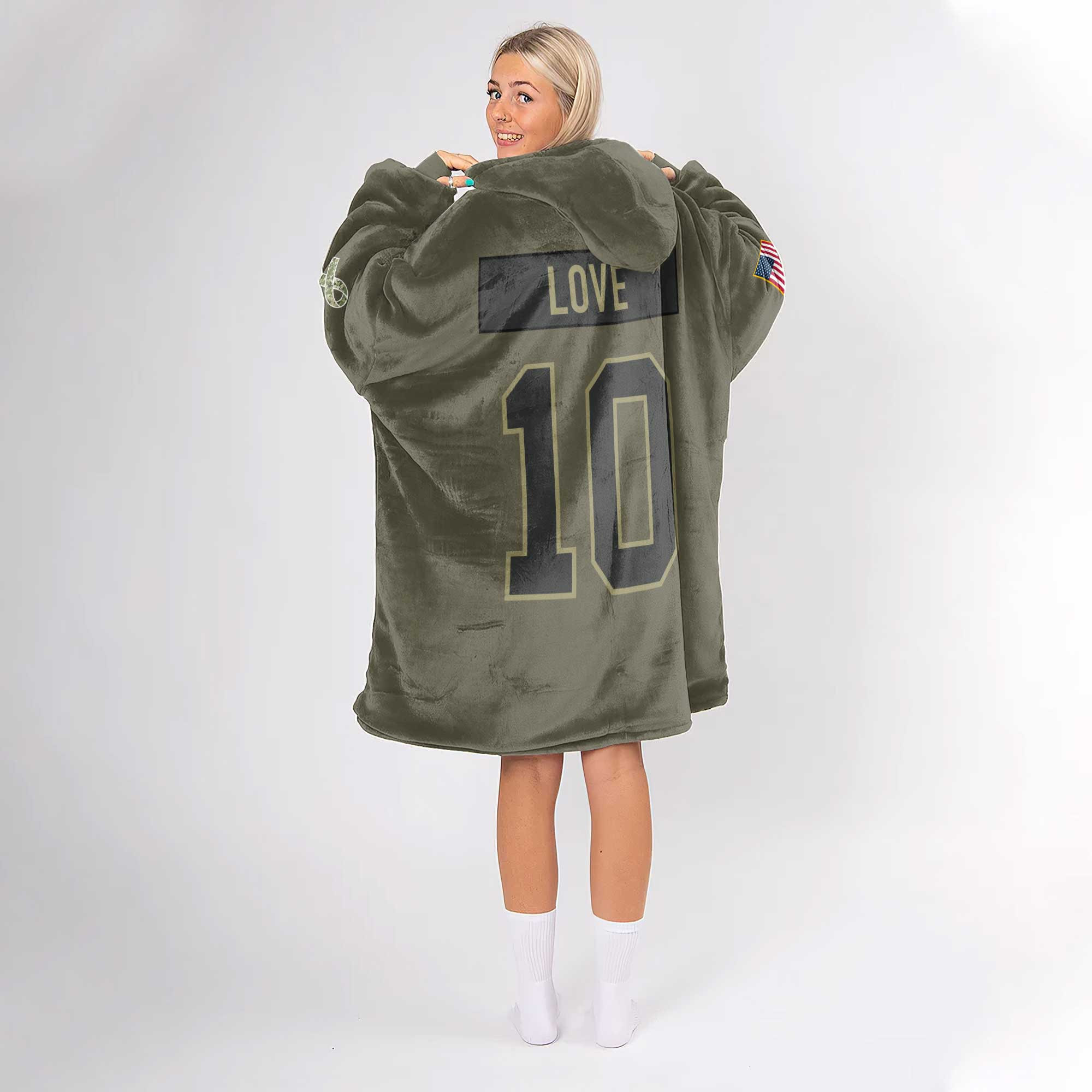 Adult J.L 10 Captain Green Bay Football Unisex Blanket Hoodie