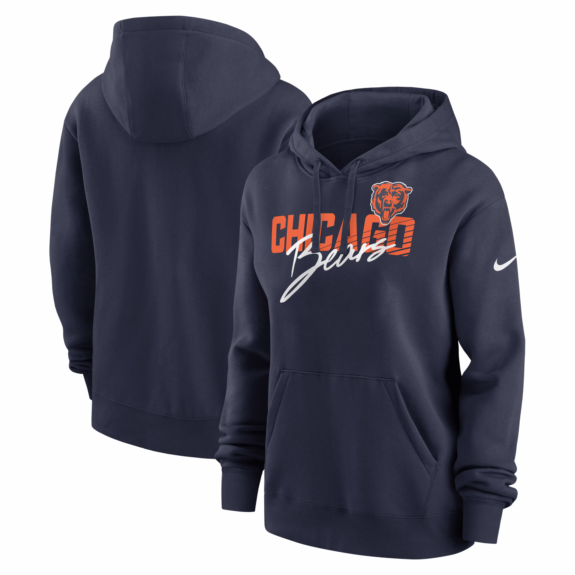 Chicago Bears Women's Wordmark Club Fleece Pullover Hoodie - Navy