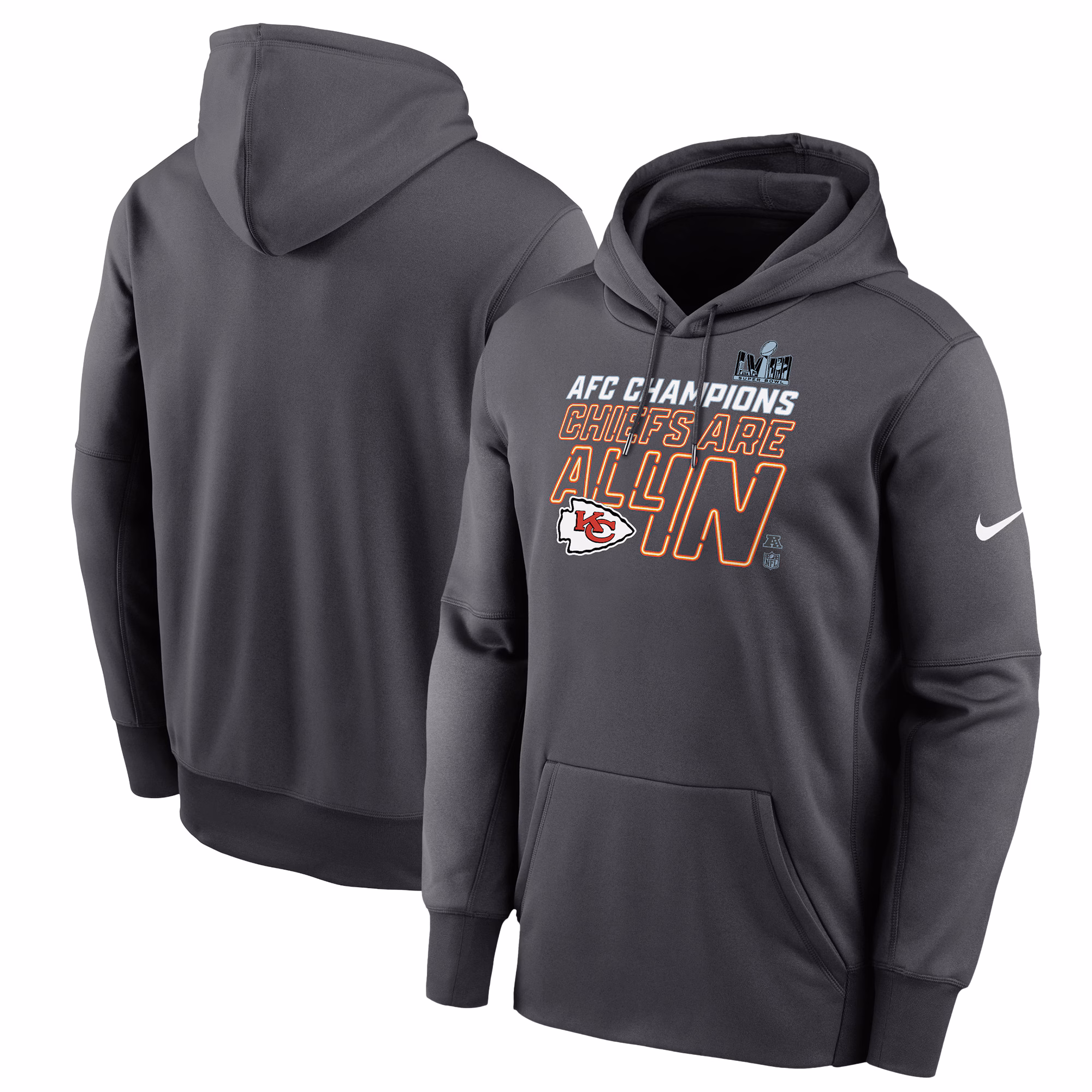 Kansas City Chiefs 2023 AFC Champions Locker Room Trophy Collection Pullover Hoodie – Anthracite