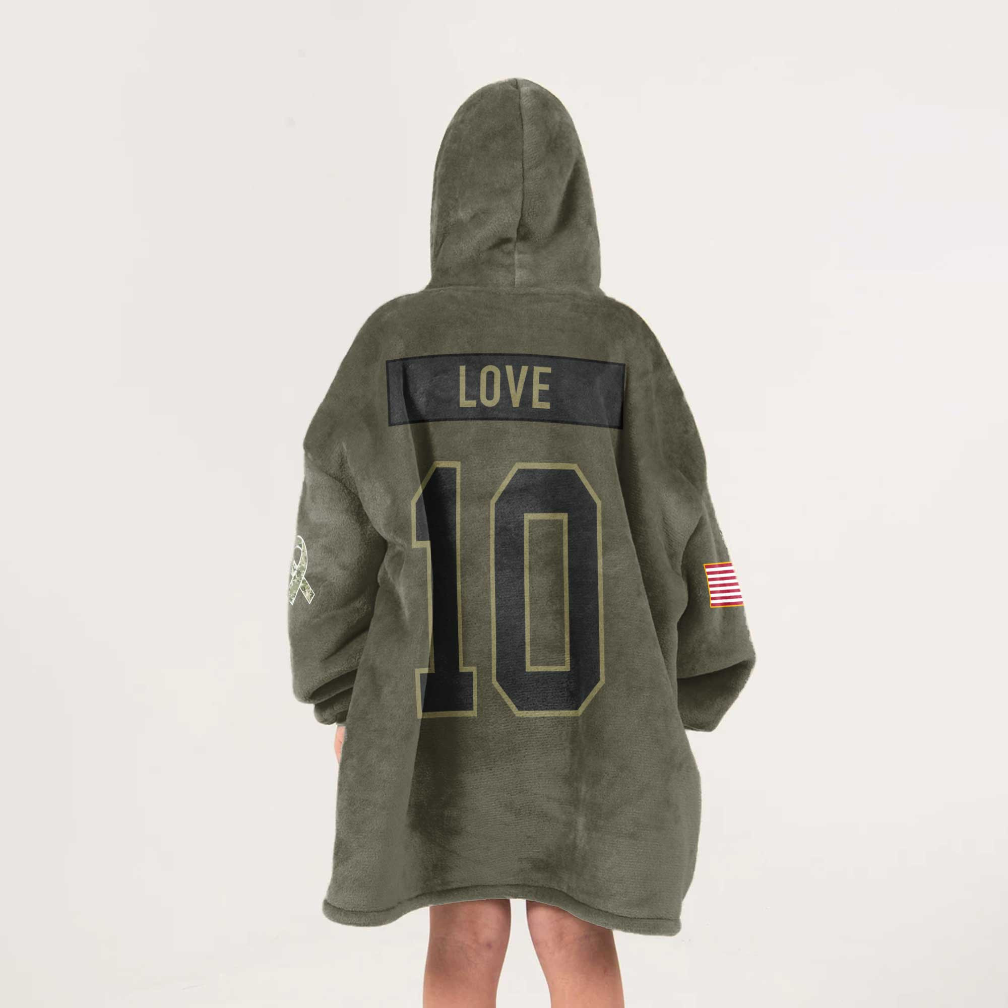 Kid J.L 10 Green Bay Football Blanket Hoodie – Olive Salute to Service