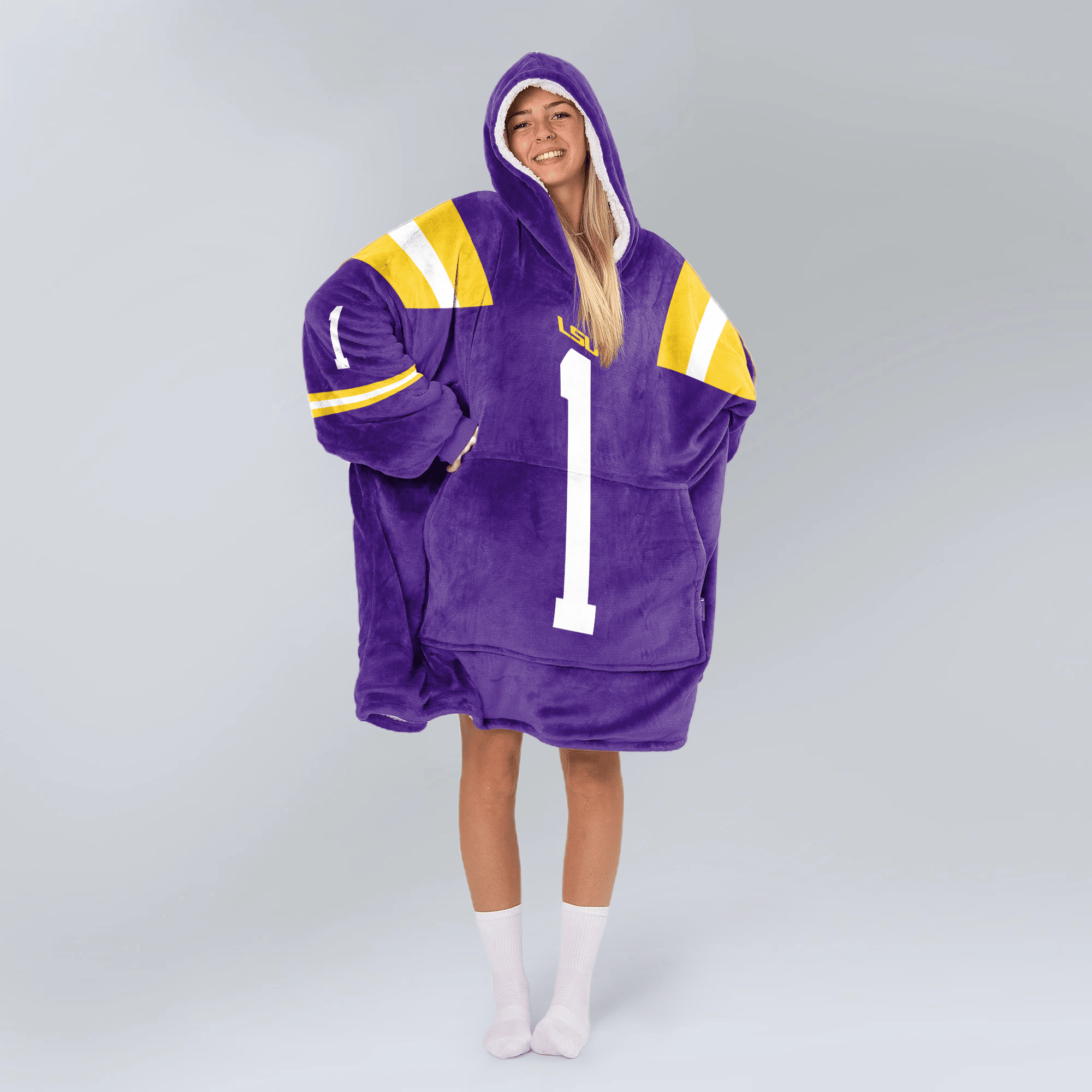 Adult #1 LSU Football Unisex Blanket Hoodie