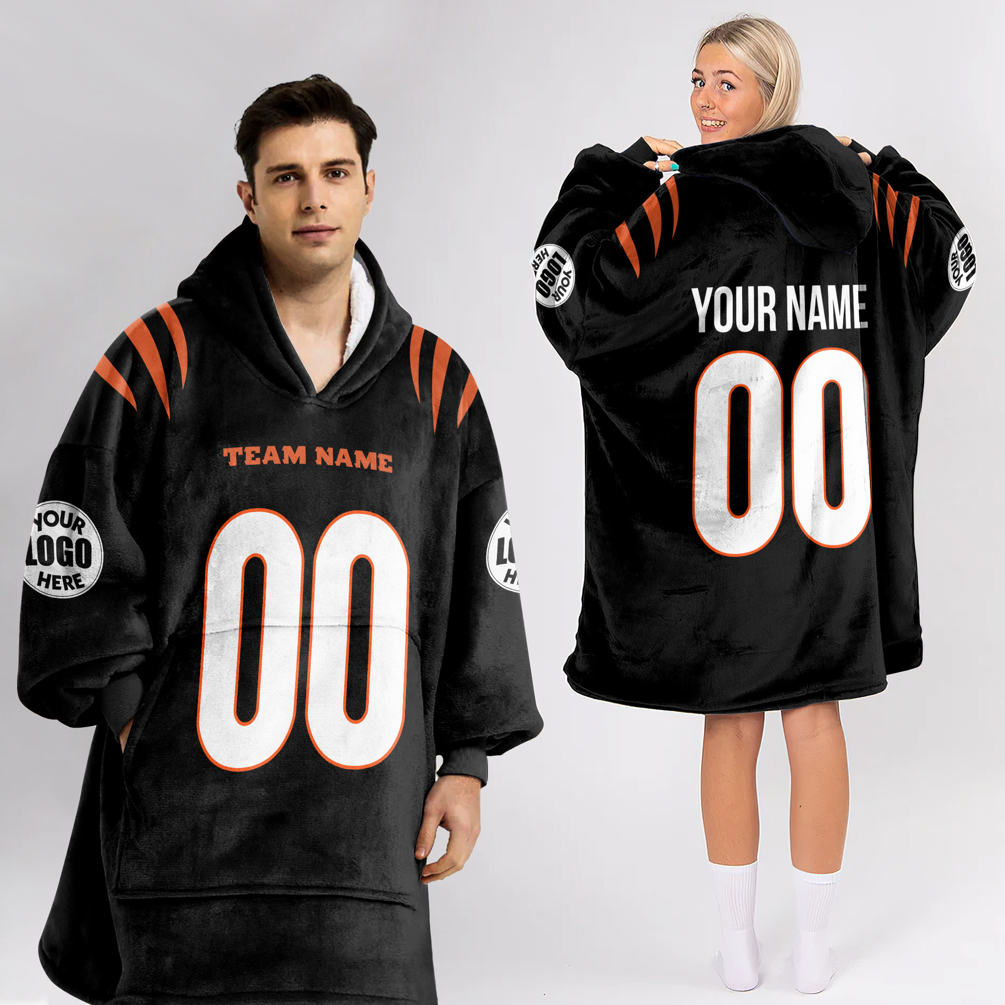 Adult Custom Blanket Hoodie Cincinnati Inspired Color