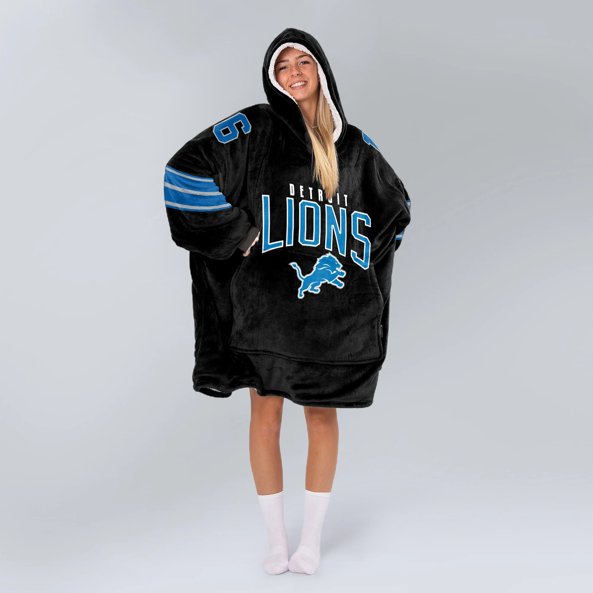 Adult JG 16 Detroit Football Unisex Blanket Hoodie