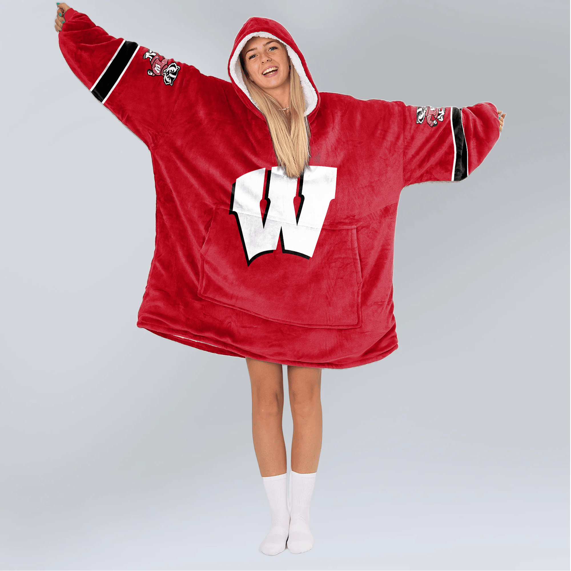 Adult #1 Wisconsin Football Unisex Blanket Hoodie