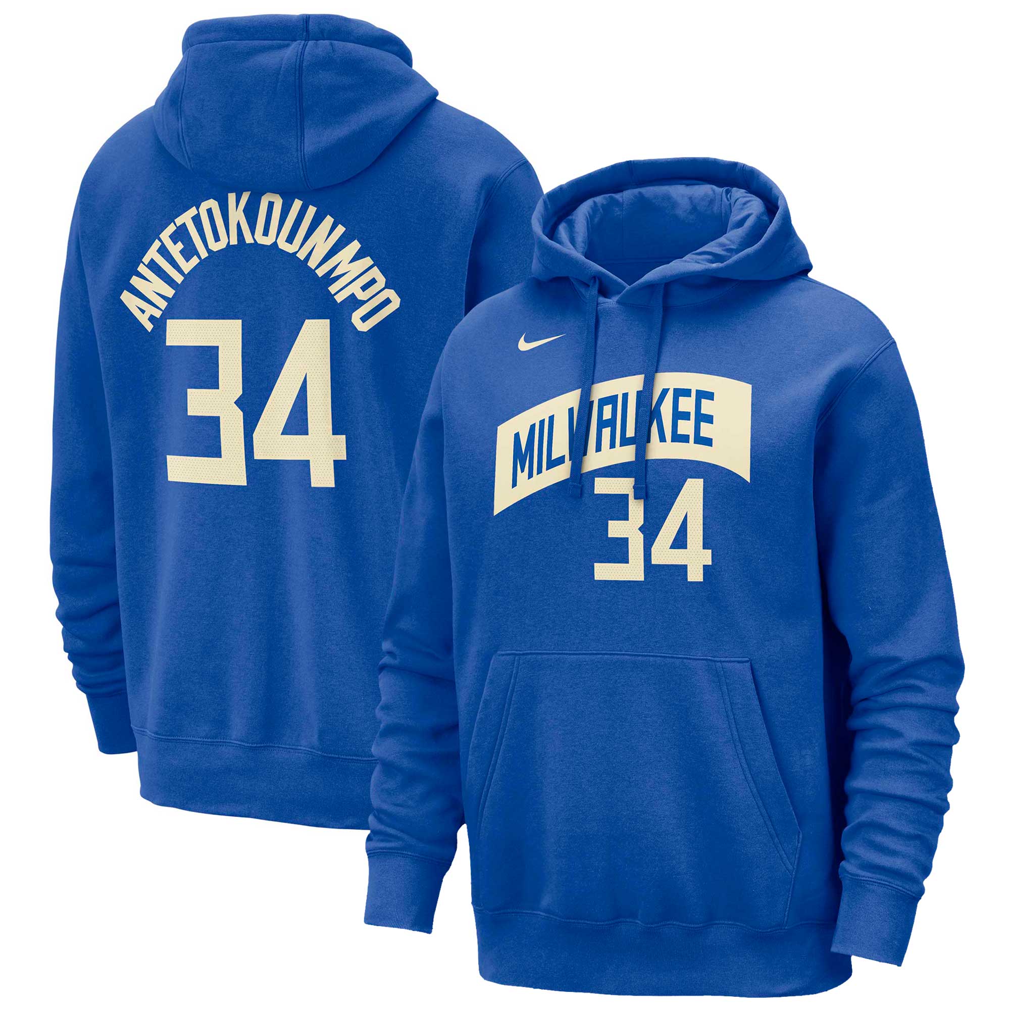 Men's Milwaukee Bucks Giannis Antetokounmpo  Royal 2023/24 City Edition Name & Number Pullover Hoodie