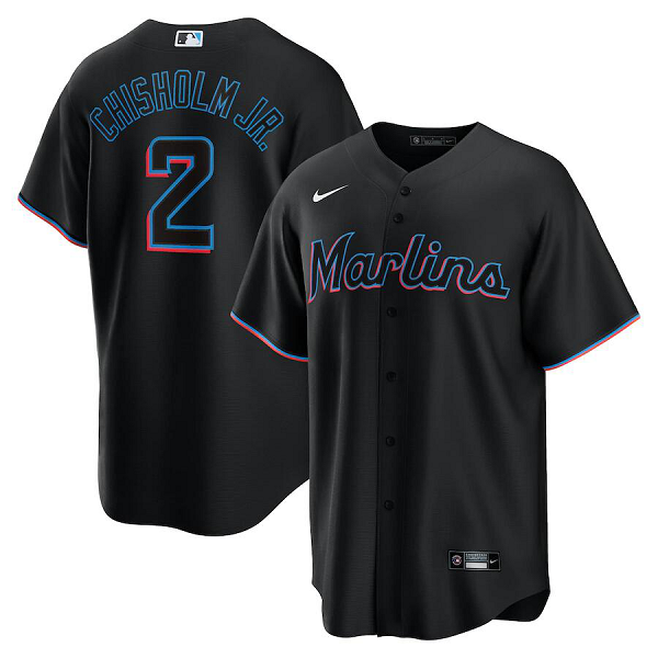 Men's Miami Marlins #2 Jazz Chisholm Jr.  Black Alternate Player MLB Jersey