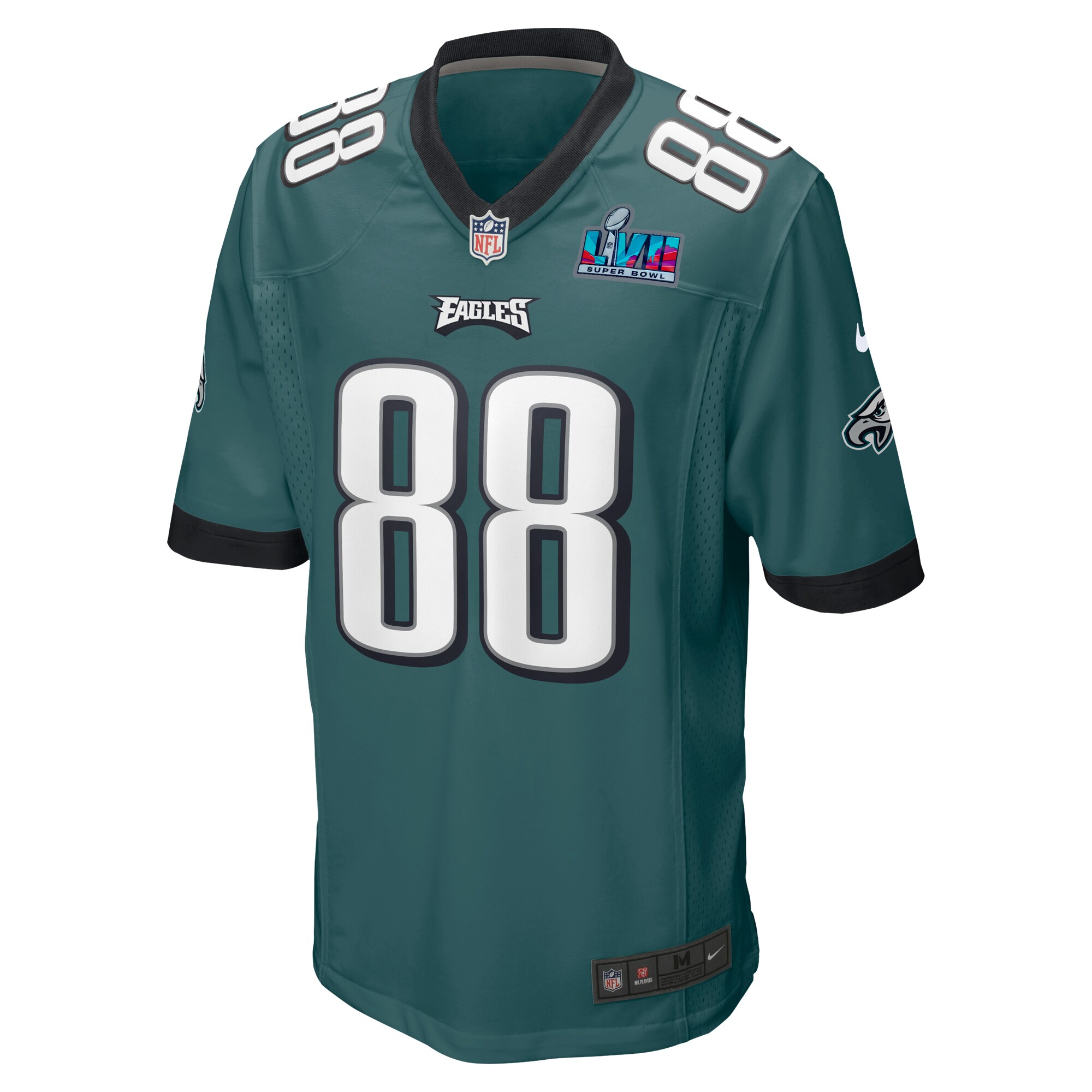 Dallas Goedert #88 Philadelphia Eagles  Super Bowl LVII Patch Game Jersey - Midnight Green