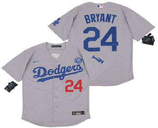 Men's Los Angeles Dodgers #24 Kobe Bryant Grey KB Patch Stitched MLB Cool Base  Jersey