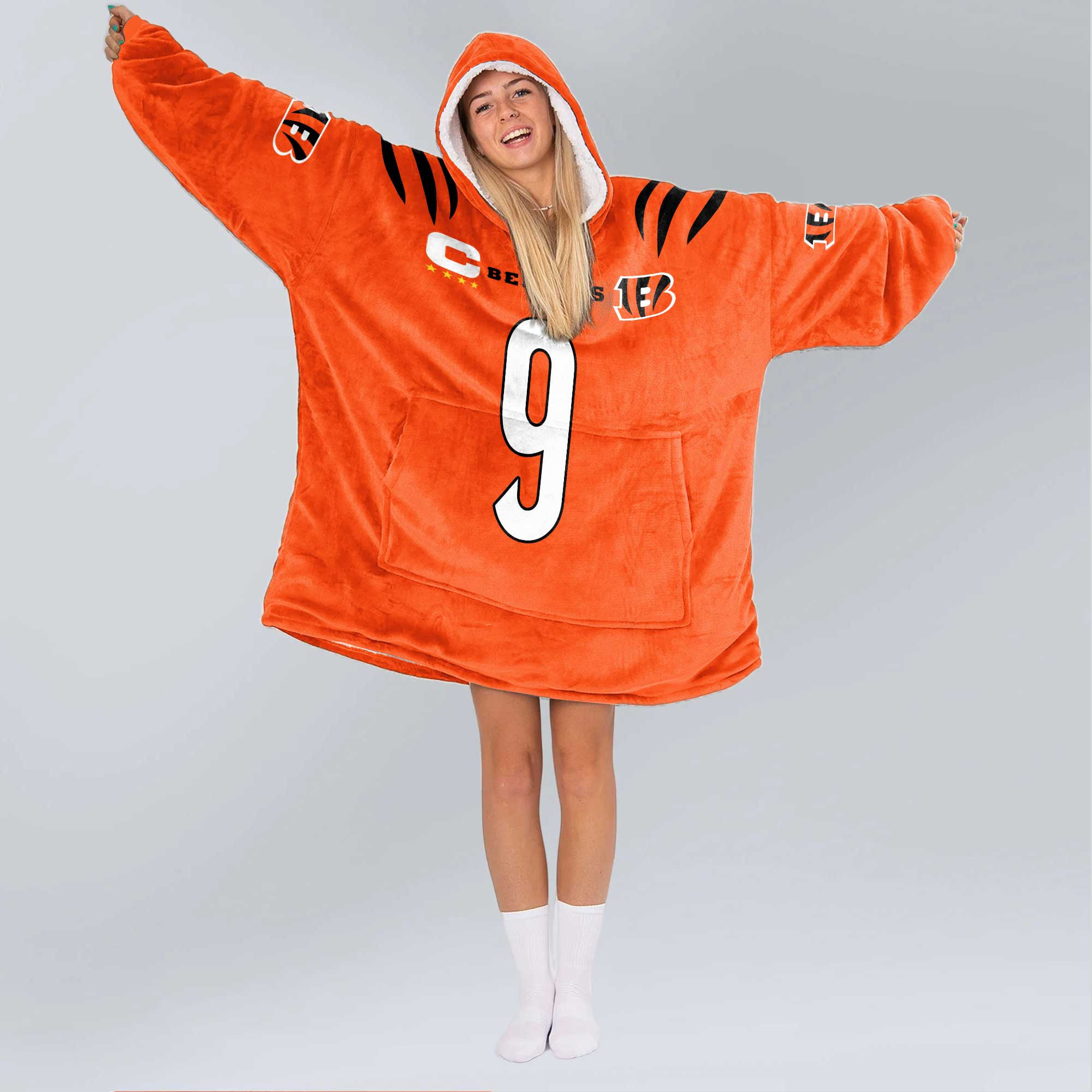 Adult 9 Cincinnati Football Unisex Blanket Hoodie