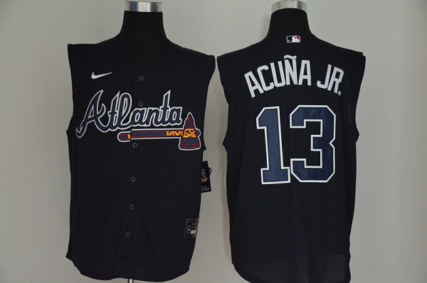 Men's Atlanta Braves #13 Ronald Acuna Jr. Navy Blue 2020 Cool and Refreshing Sleeveless Fan Stitched MLB  Jersey