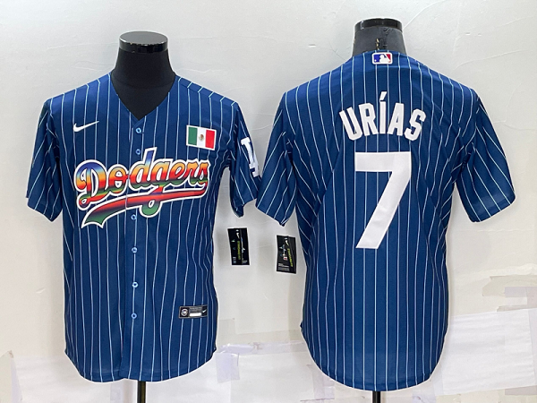 Men's  Los Angeles Dodgers #7 Julio Urias Blue Rainbow Throwback MLB Cool Base Jersey