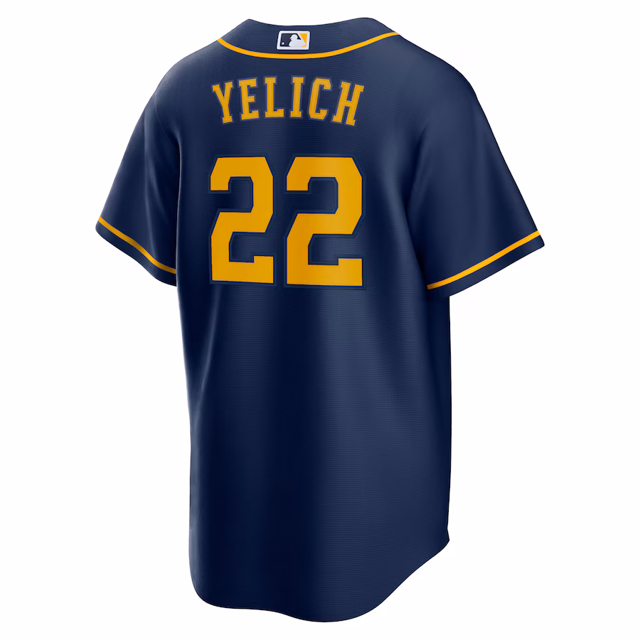 Men's Milwaukee Brewers #22 Christian Yelich Navy Alternate 2 Replica Jersey