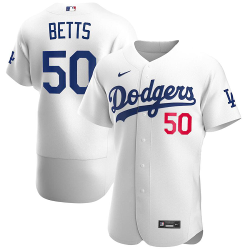 Men's  Los Angeles Dodgers #50 Mookie Betts White 2020 Player MLB Jersey