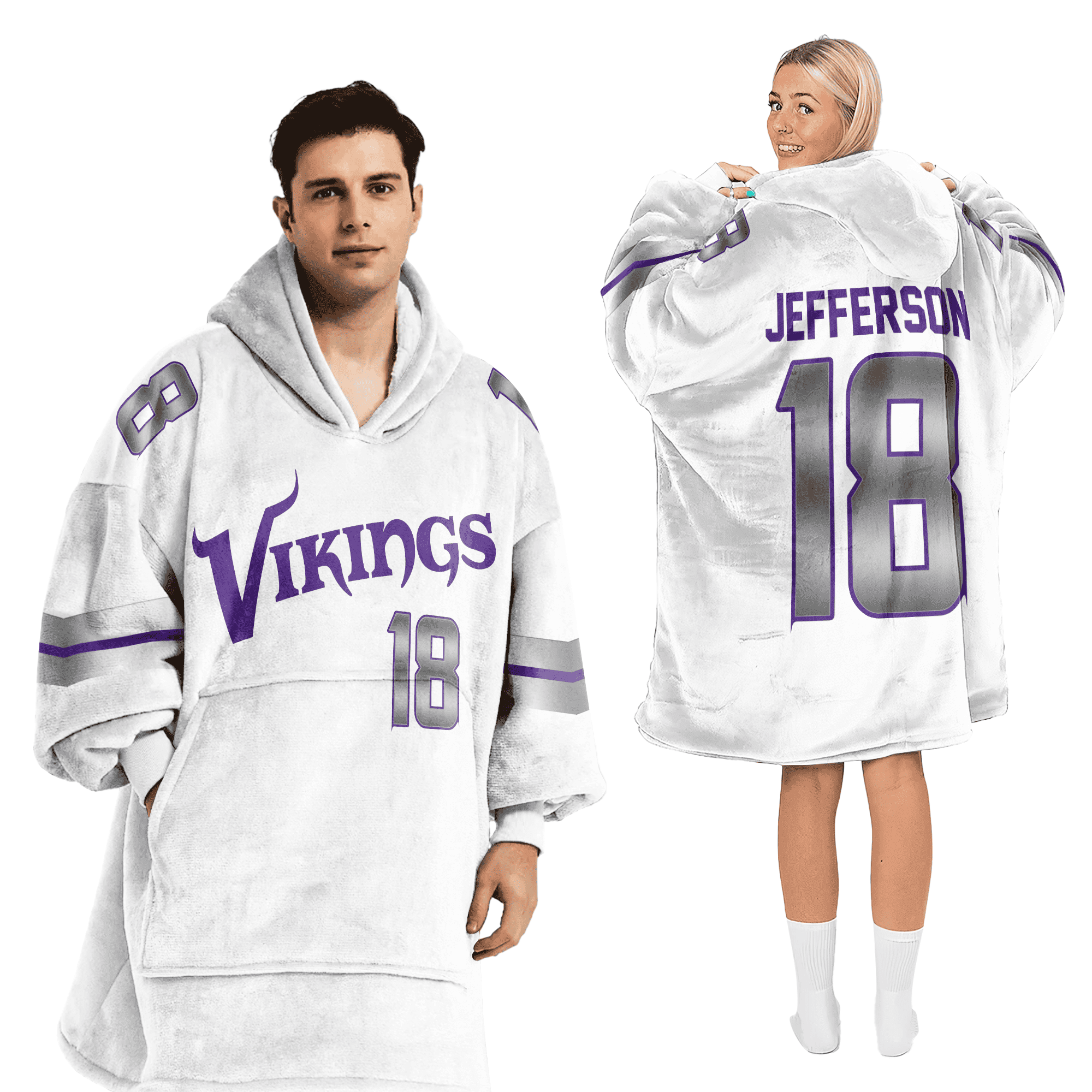 Adult White 18 Minnesota Football Unisex Blanket Hoodie