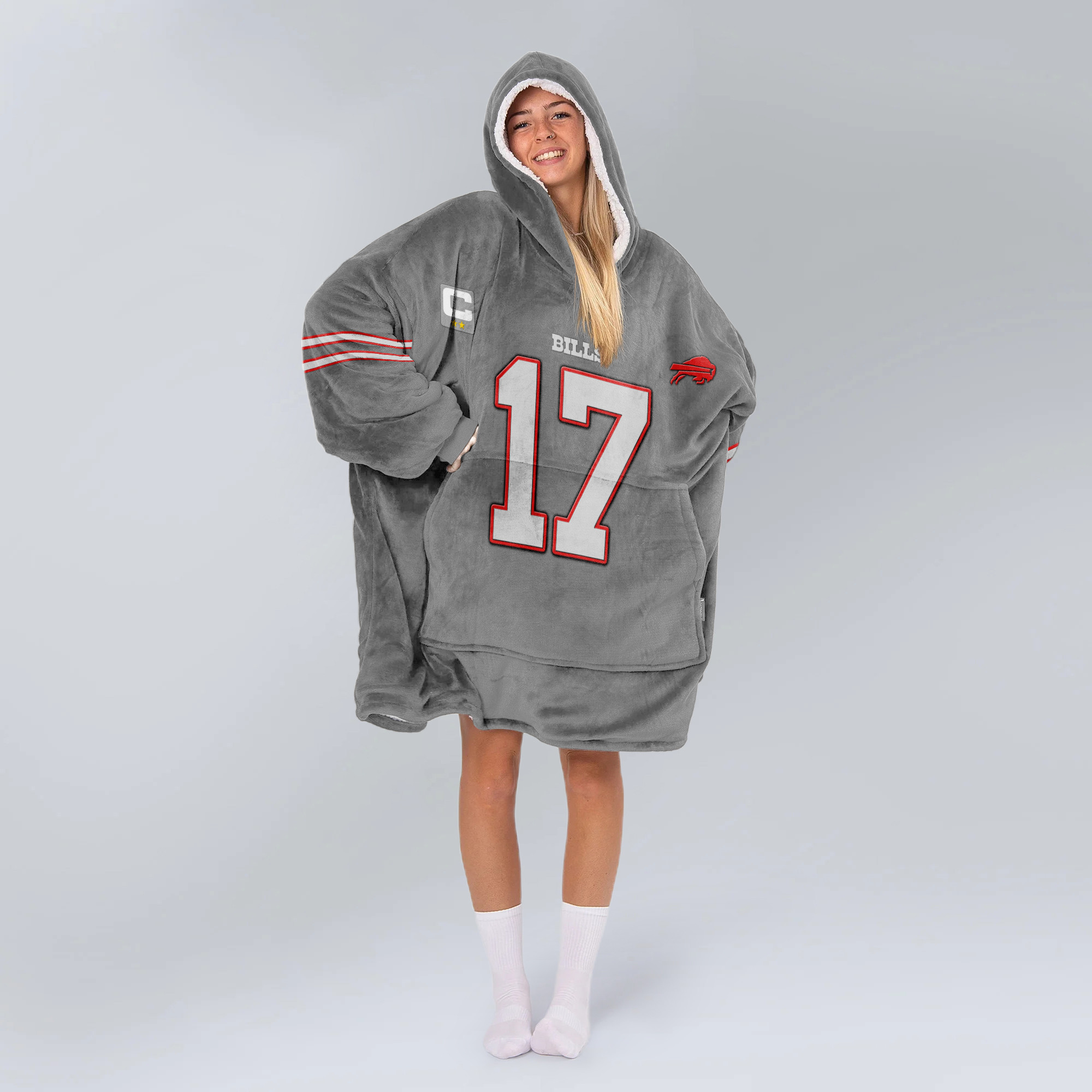 Adult 17 Buffalo Football Unisex Blanket Hoodie