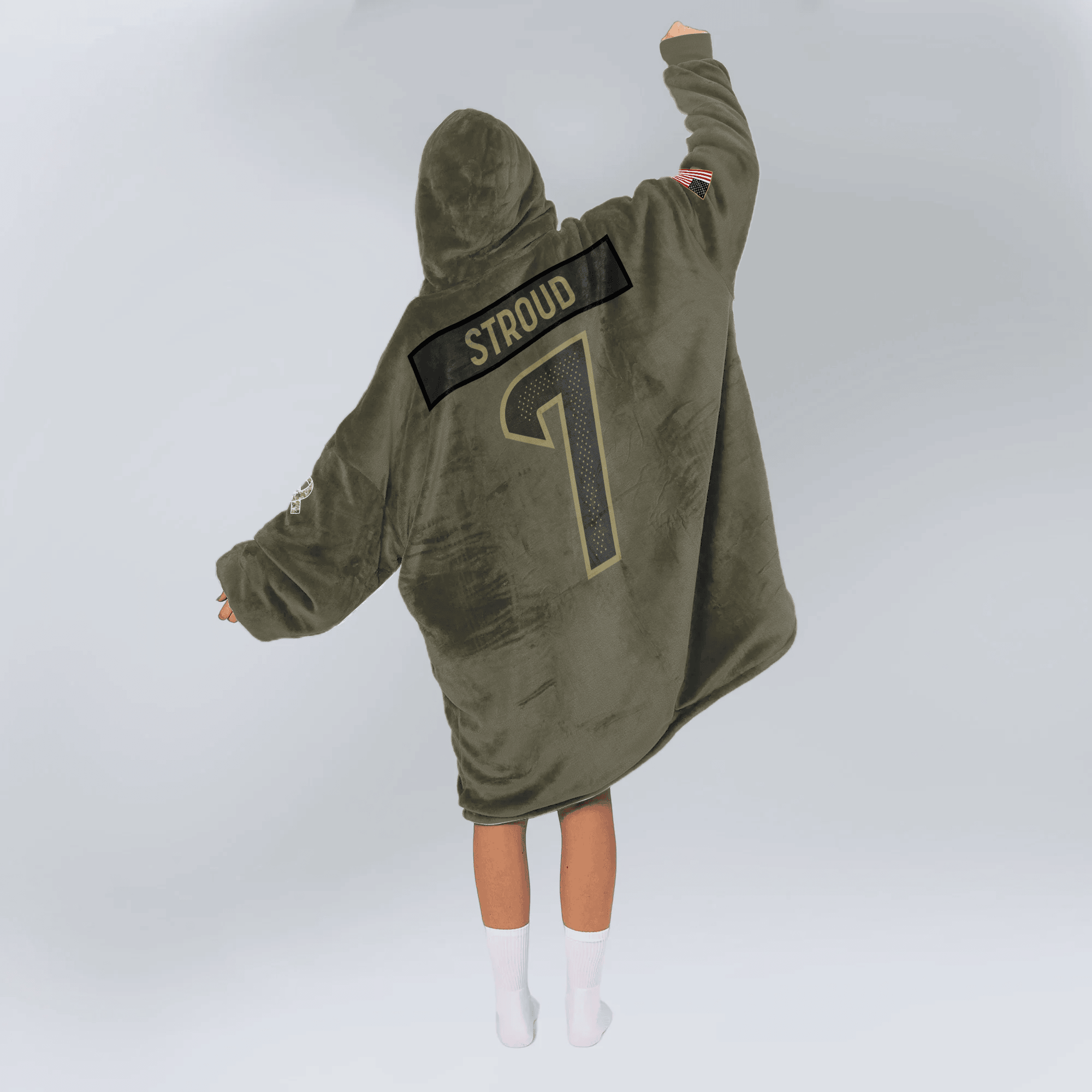 Adult C.J.S 7 Houston Football Blanket Hoodie – Olive Salute to Service
