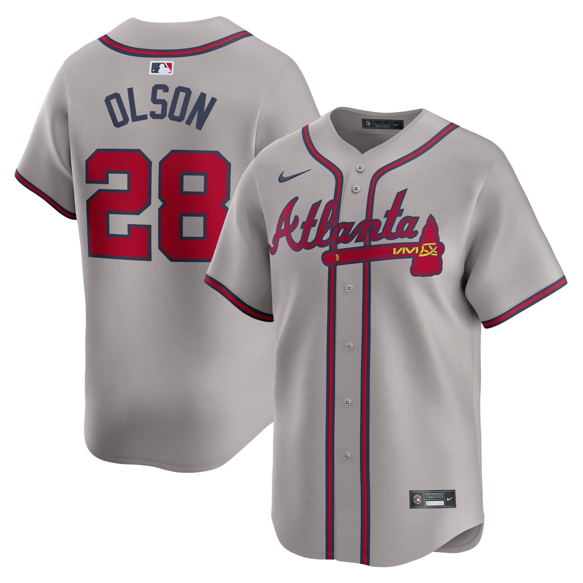 Men's Atlanta Braves #28 Matt Olson  Gray Away Limited Player Jersey