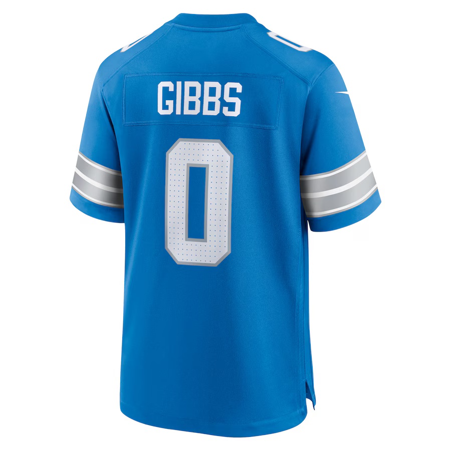 Men's Jahmyr Gibbs Blue #0 Detroit Lions Game Player Jersey