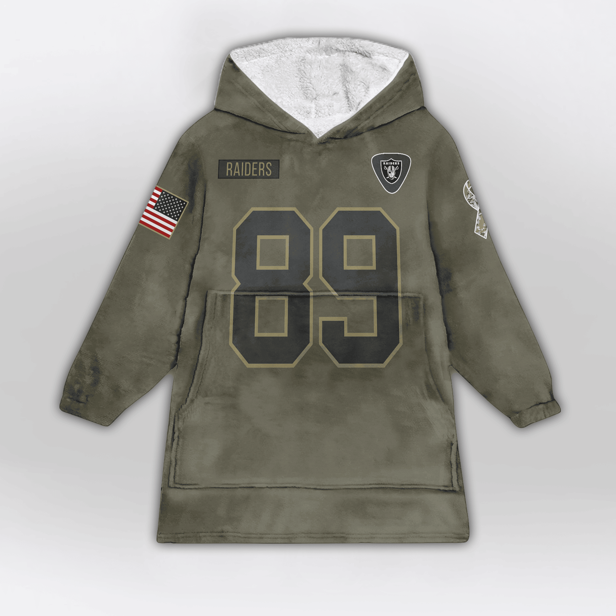 Adult B.B 89 Las Vegas Football Blanket Hoodie – Olive Salute to Service