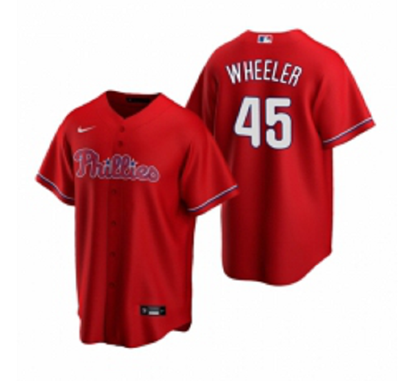 Mens  Philadelphia Phillies #45 Zack Wheeler Red Alternate Stitched Baseball Jersey