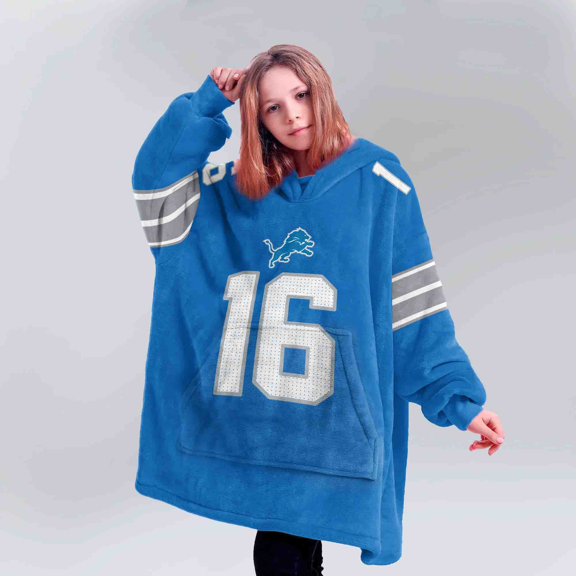 Adult Quarterback No 16 Detroit Football Unisex Blanket Hoodie