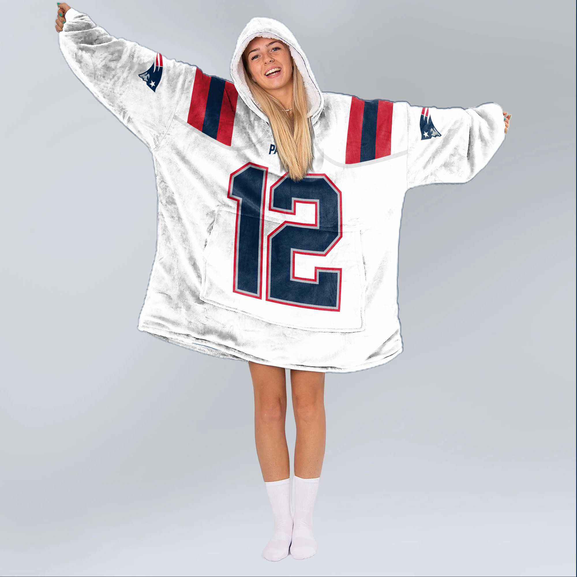 Adult TB 12 New England Football Unisex Blanket Hoodie