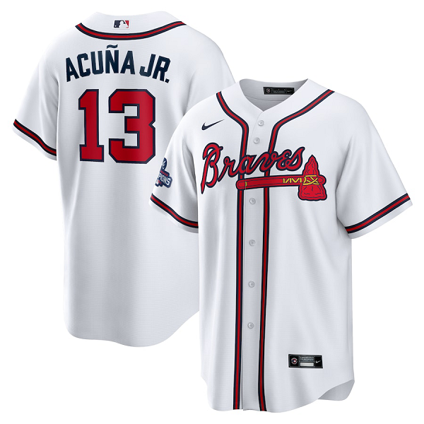 Atlanta Braves #13 Ronald Acuna Jr.  2021 World Series Champions Replica Player White Jersey