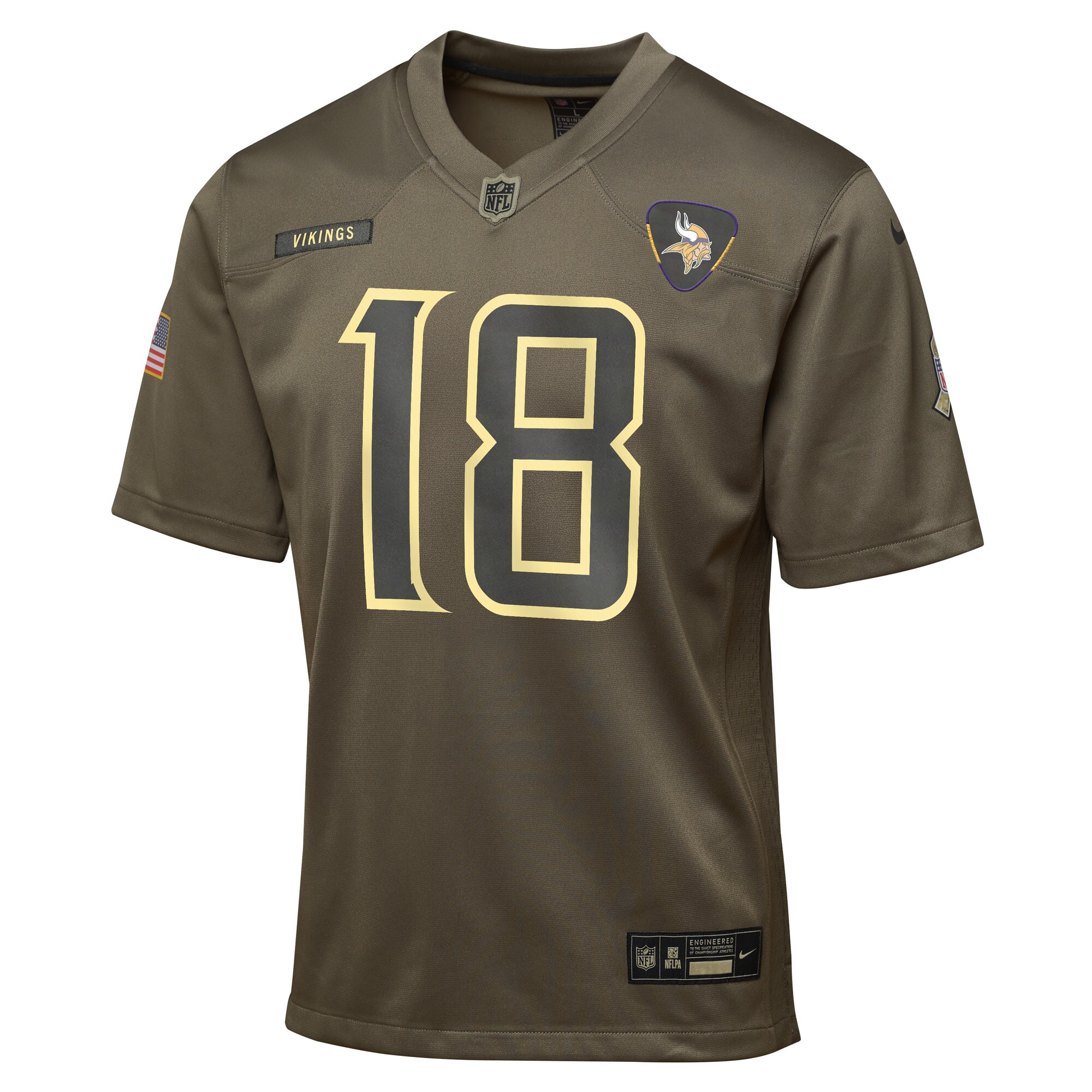 Youth Minnesota Vikings Justin Jefferson Olive 2025 Salute to Service Game Jersey