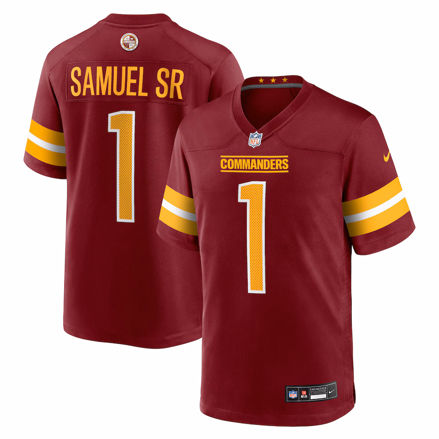 Men's Deebo Samuel Sr #1 Burgundy Washington Commanders Game Player Jersey