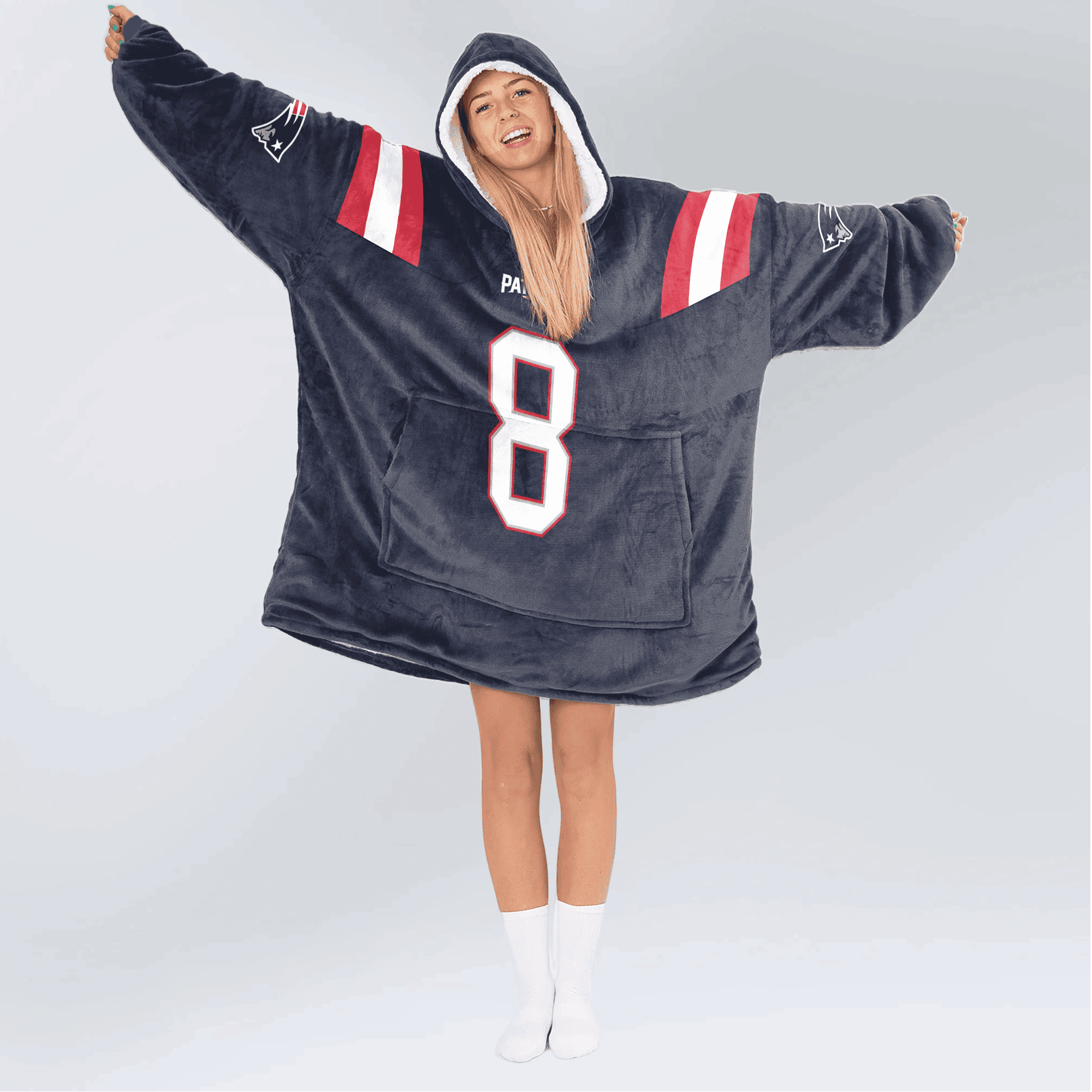 Adult 8 New England Football Unisex Blanket Hoodie