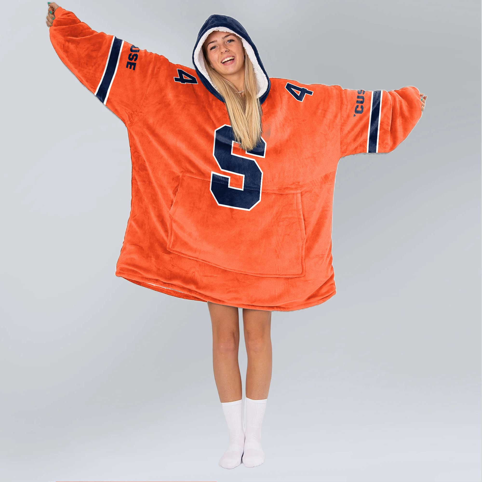 Adult #44 Navy Syracuse Football Unisex Blanket Hoodie