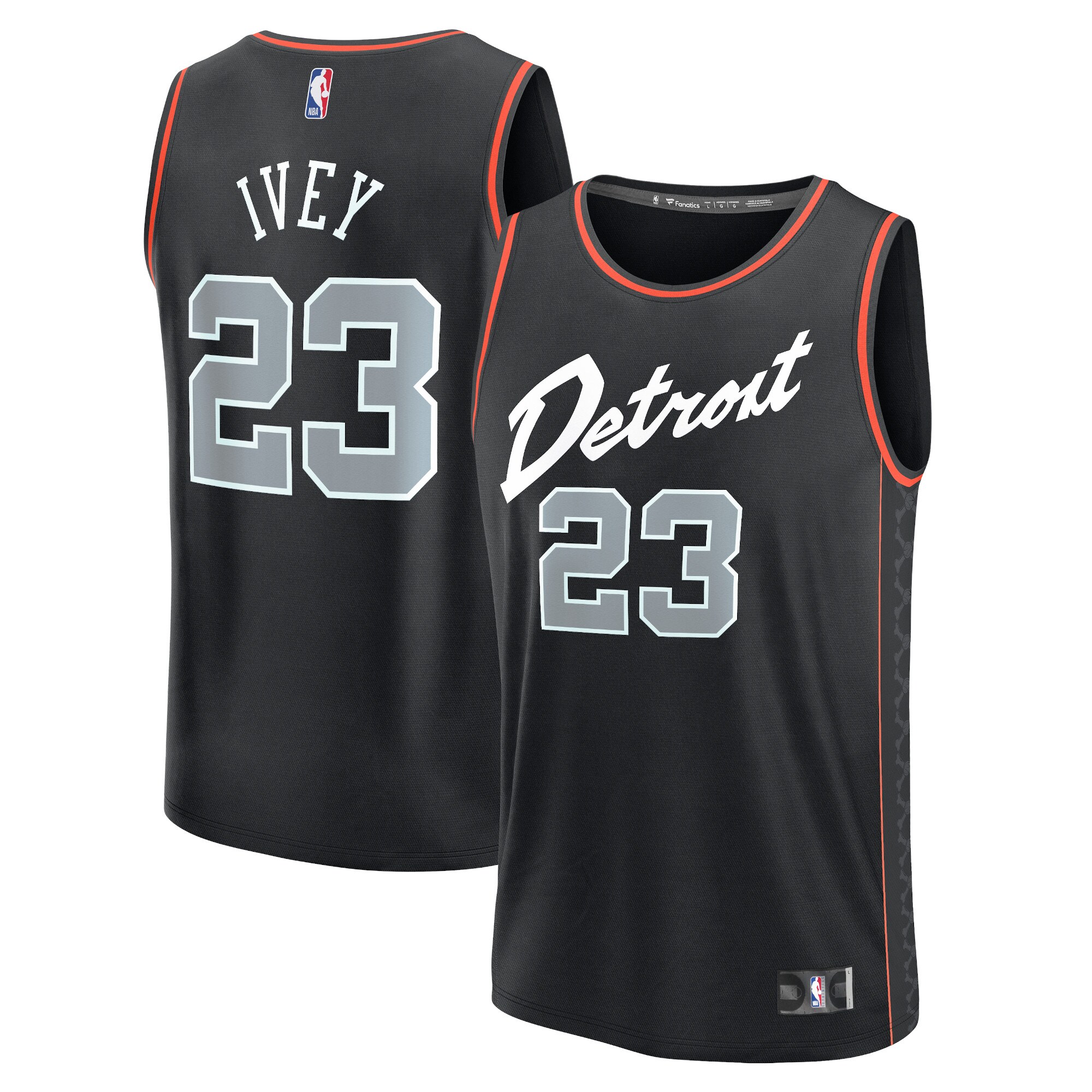 Unisex Detroit Pistons Jaden Ivey  Black 2023/24 Fast Break Jersey - City Edition