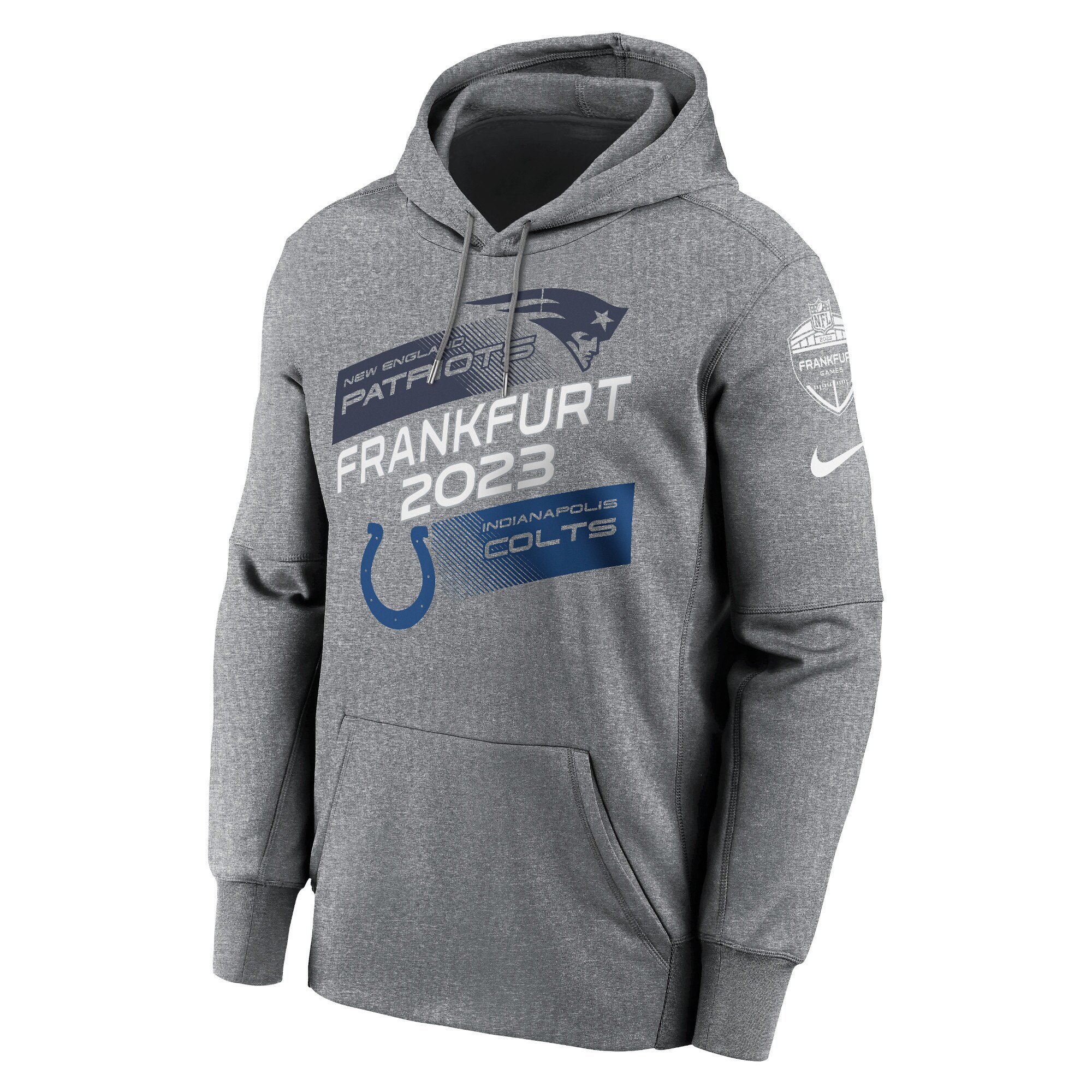 New England Patriots vs. Indianapolis Colts 2023 Frankfurt Game Pullover Hoodie - Heather Charcoal