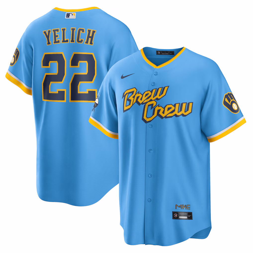 Men's Milwaukee Brewers #22 Christian Yelich Powder Blue City Connect Replica Player Jersey