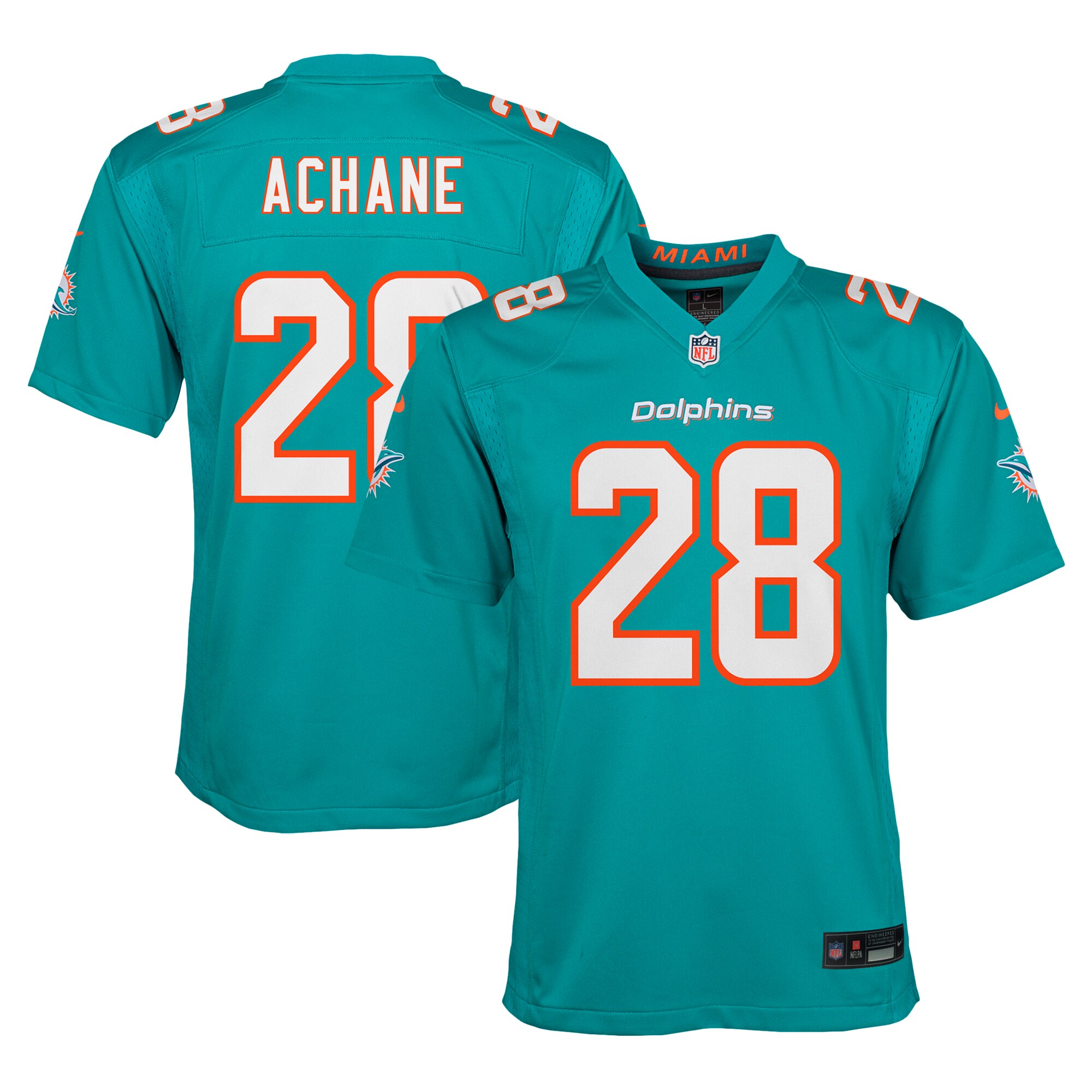 De’Von Achane Miami Dolphins Youth Team Player Game Jersey - Aqua