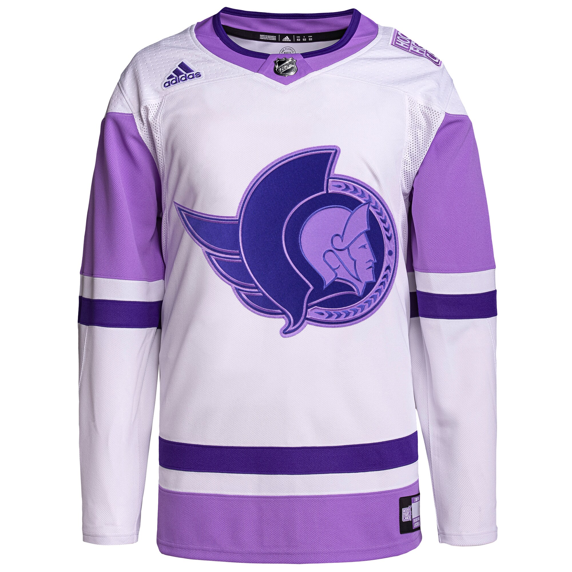 Ottawa Senators  Hockey Fights Cancer Primegreen Authentic Blank Practice Jersey - White/Purple