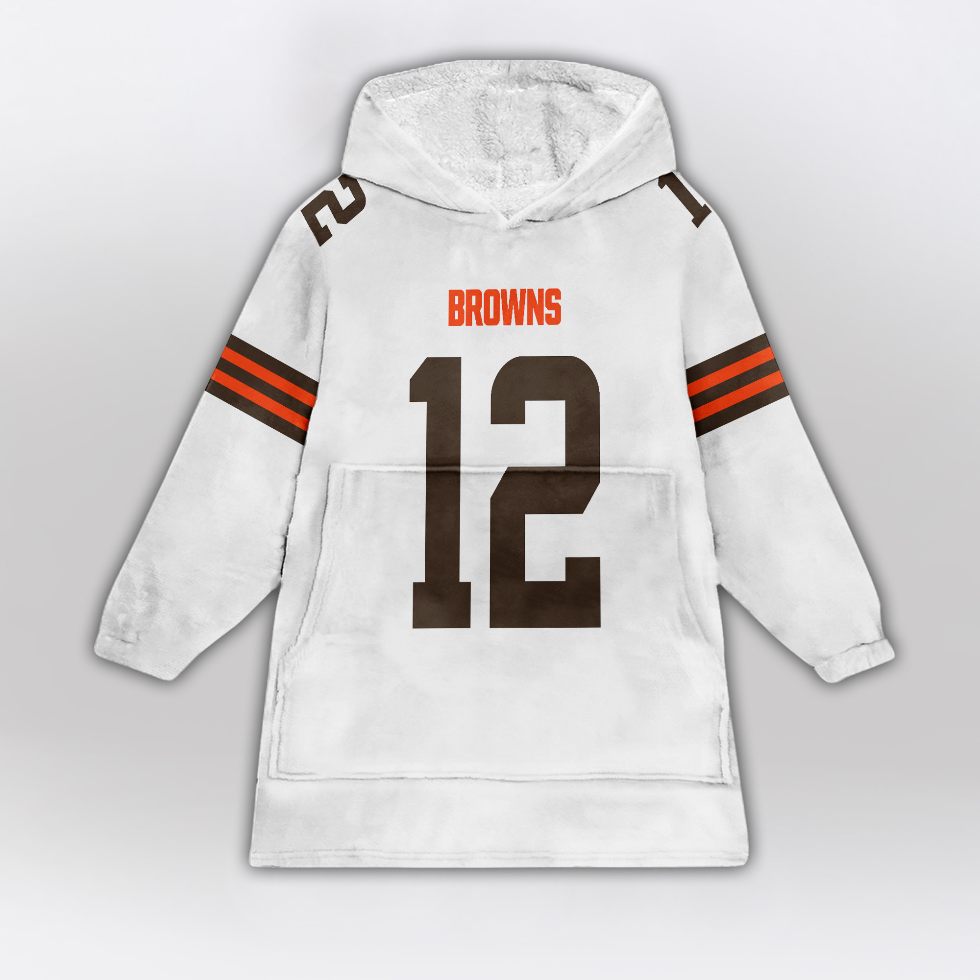 Adult S.S 12 Cleveland Football White Unisex Blanket Hoodie