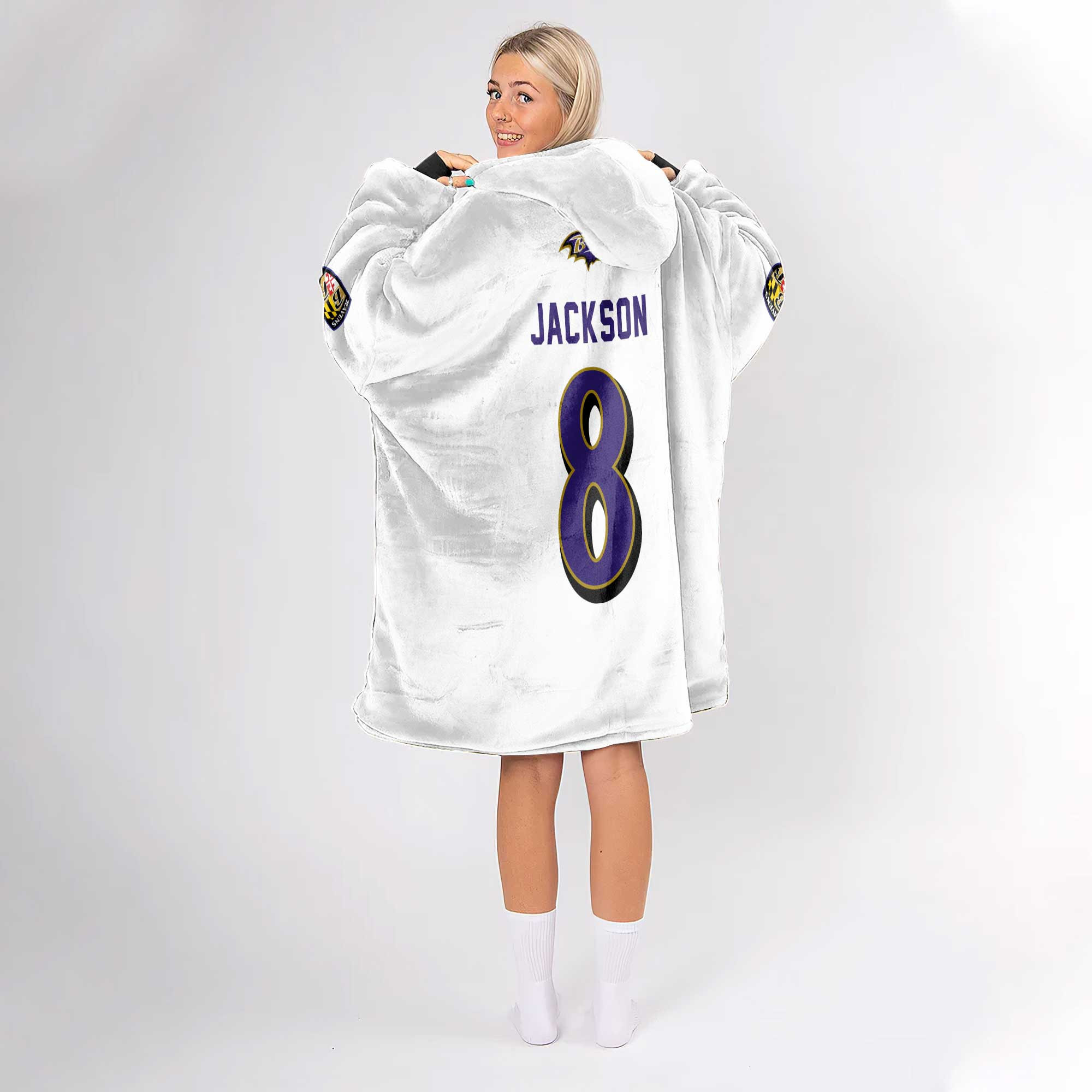 Adult Captain 8 Baltimore Football Unisex Blanket Hoodie